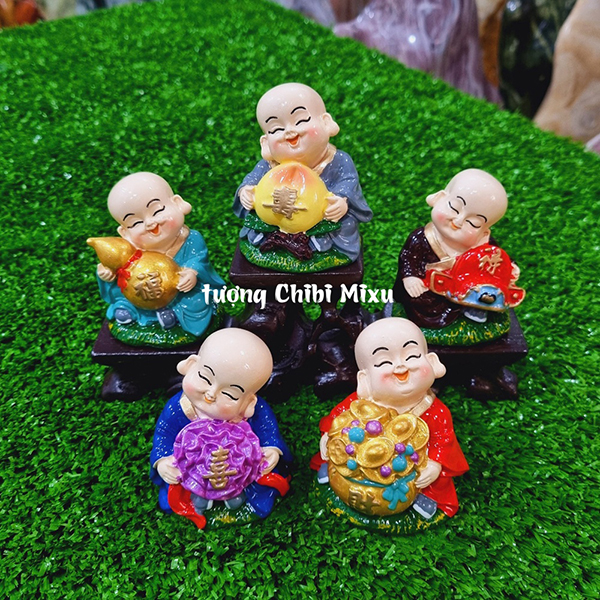 Bộ 05 chú tiểu Ngũ Phúc 7cm kèm đế tam cấp vuông nhỏ